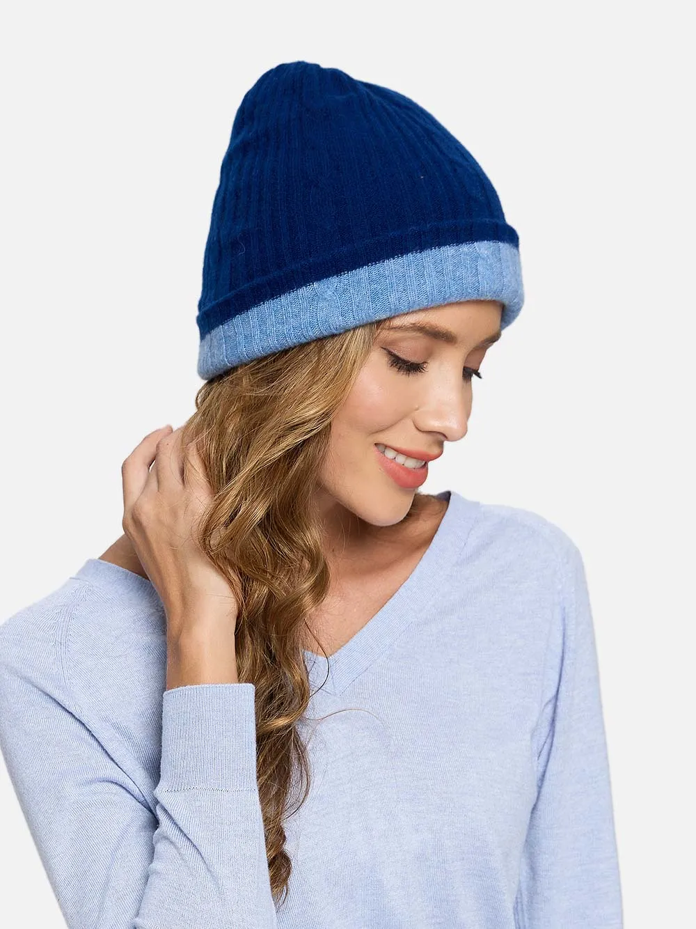 4-Way Cashmere Beanie - Navy/Blue