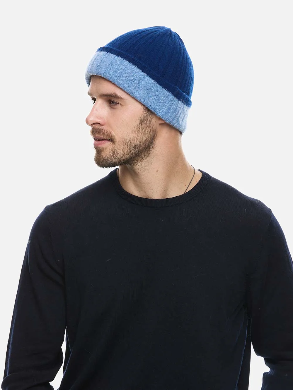 4-Way Cashmere Beanie - Navy/Blue