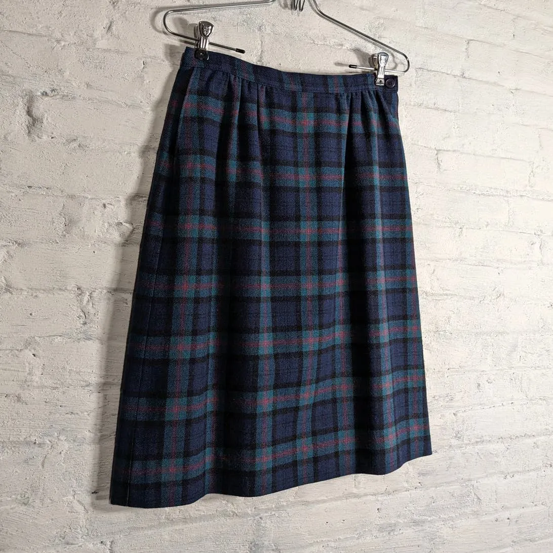 70s Vintage Pendleton Wool Grunge Skirt Minimalist Stripe Plaid Tartan Skirt