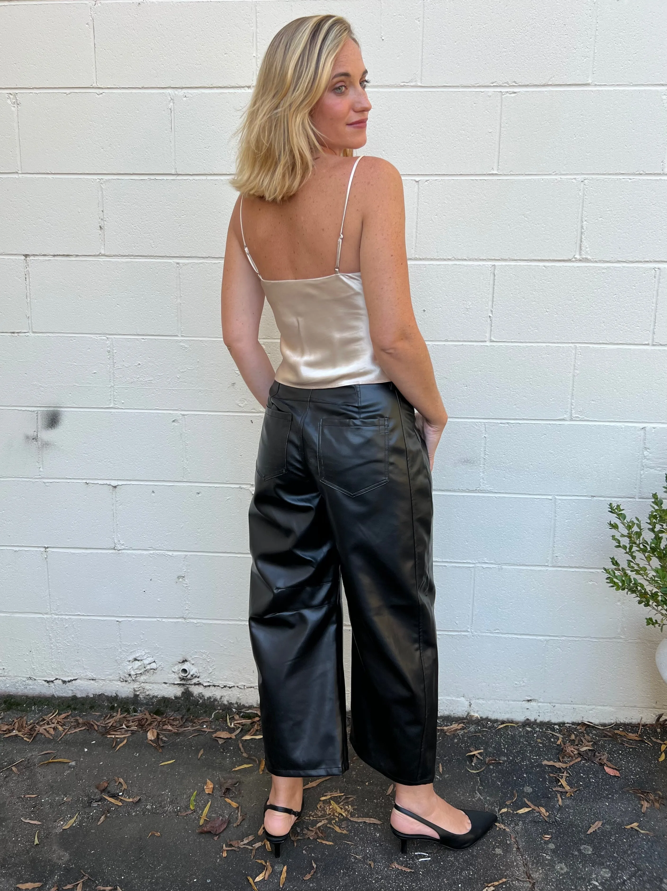 Above and Beyond Barrel Leg Faux Leather Pants