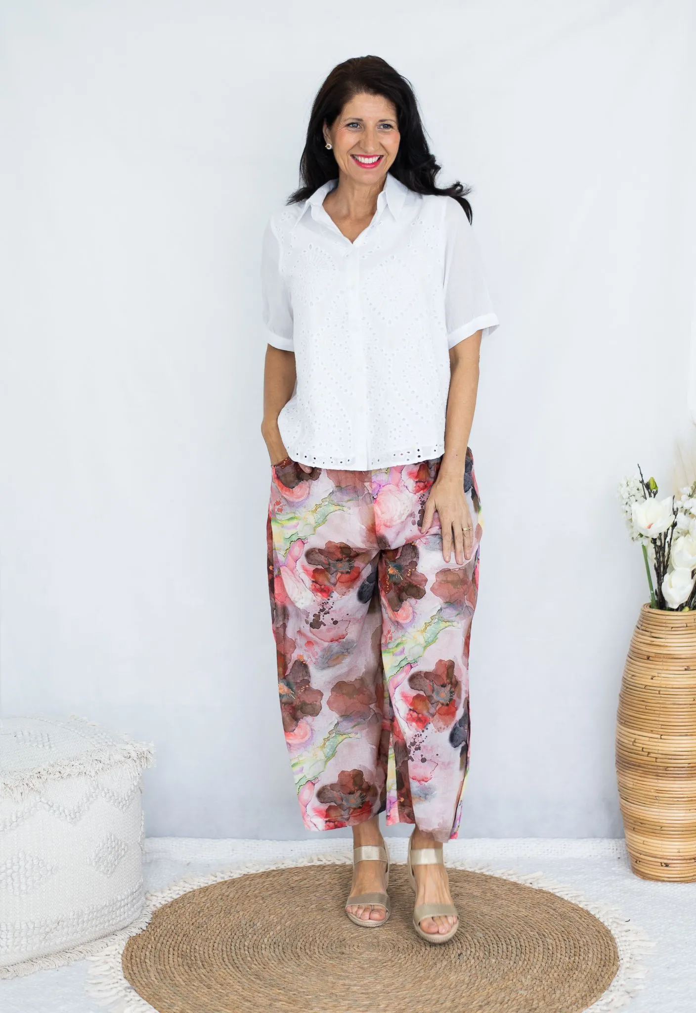 ABSTRACT PRINT WIDE LEG PANTS