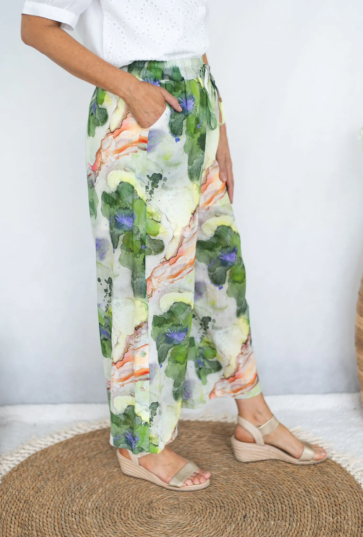 ABSTRACT PRINT WIDE LEG PANTS