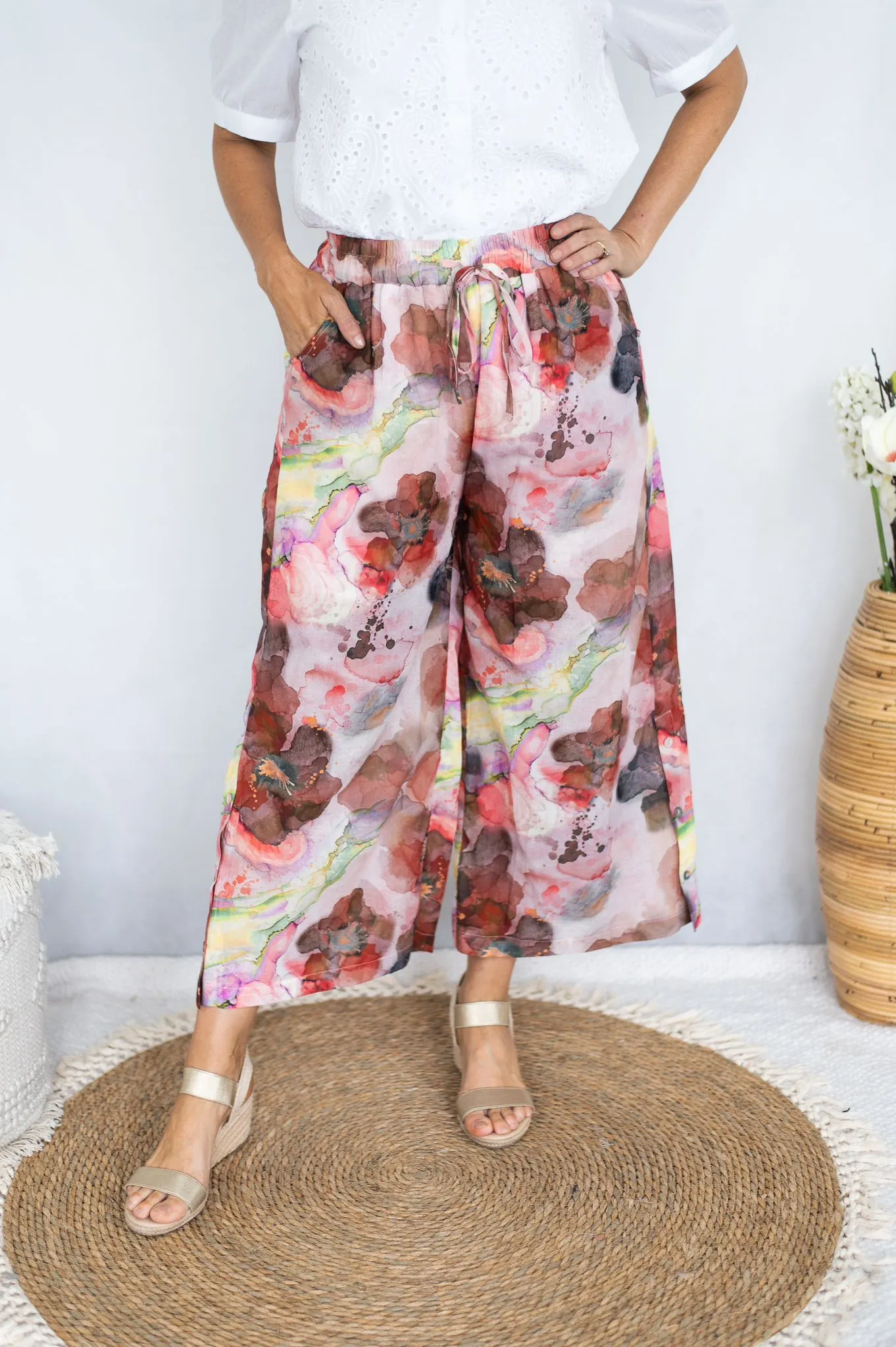 ABSTRACT PRINT WIDE LEG PANTS