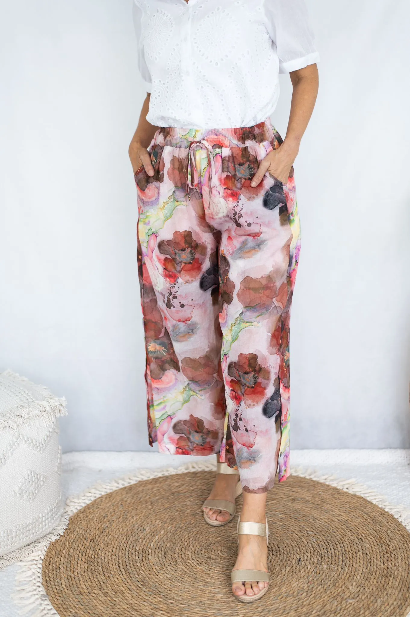 ABSTRACT PRINT WIDE LEG PANTS