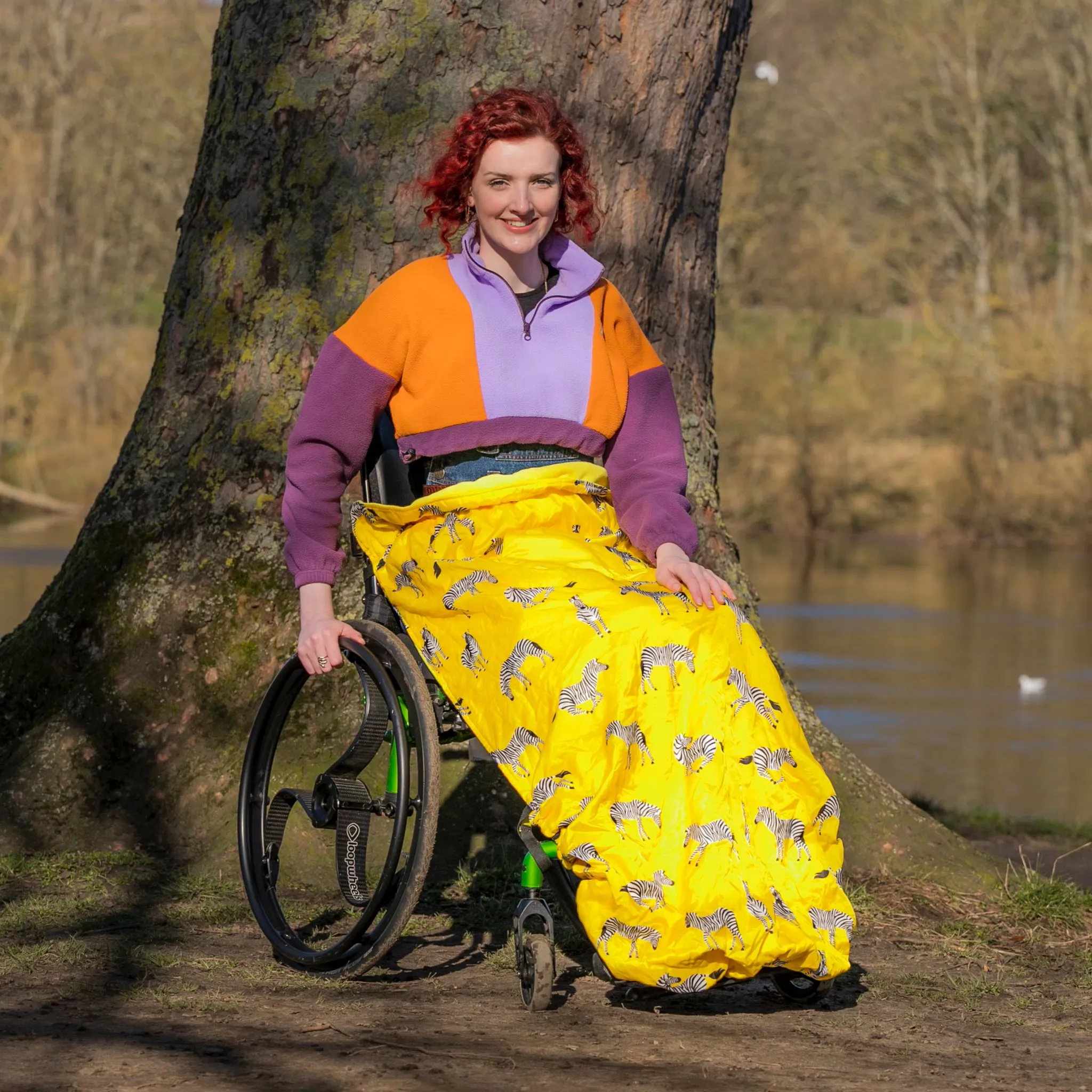 Adult fleece-lined wheelchair cosy - YELLOW ZEBRA