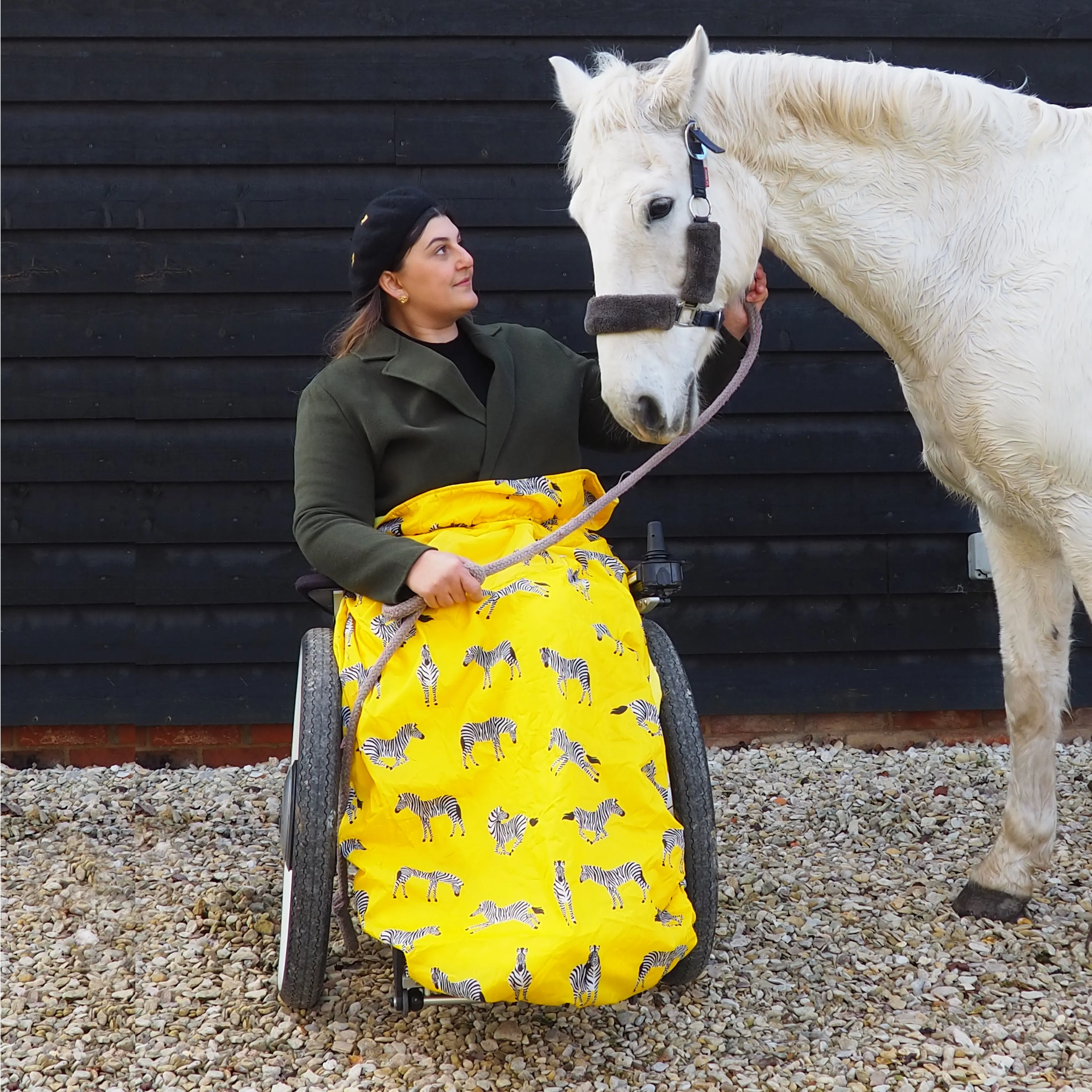 Adult fleece-lined wheelchair cosy - YELLOW ZEBRA