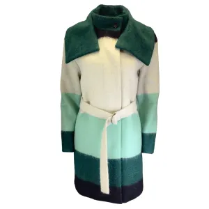 Akris Punto Green / Beige / Black Striped Mohair Coat