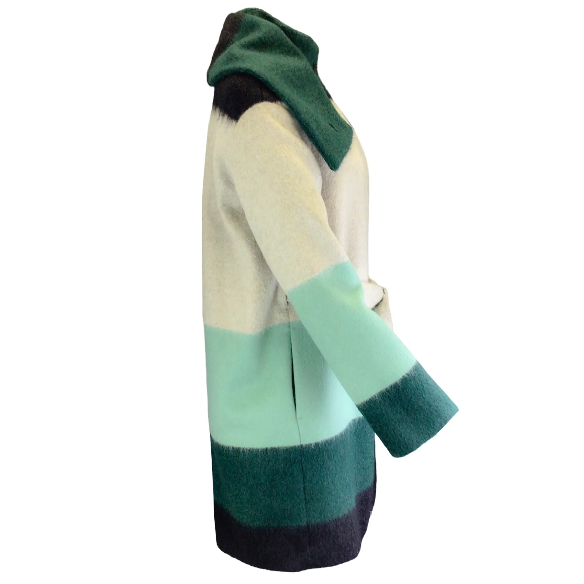 Akris Punto Green / Beige / Black Striped Mohair Coat