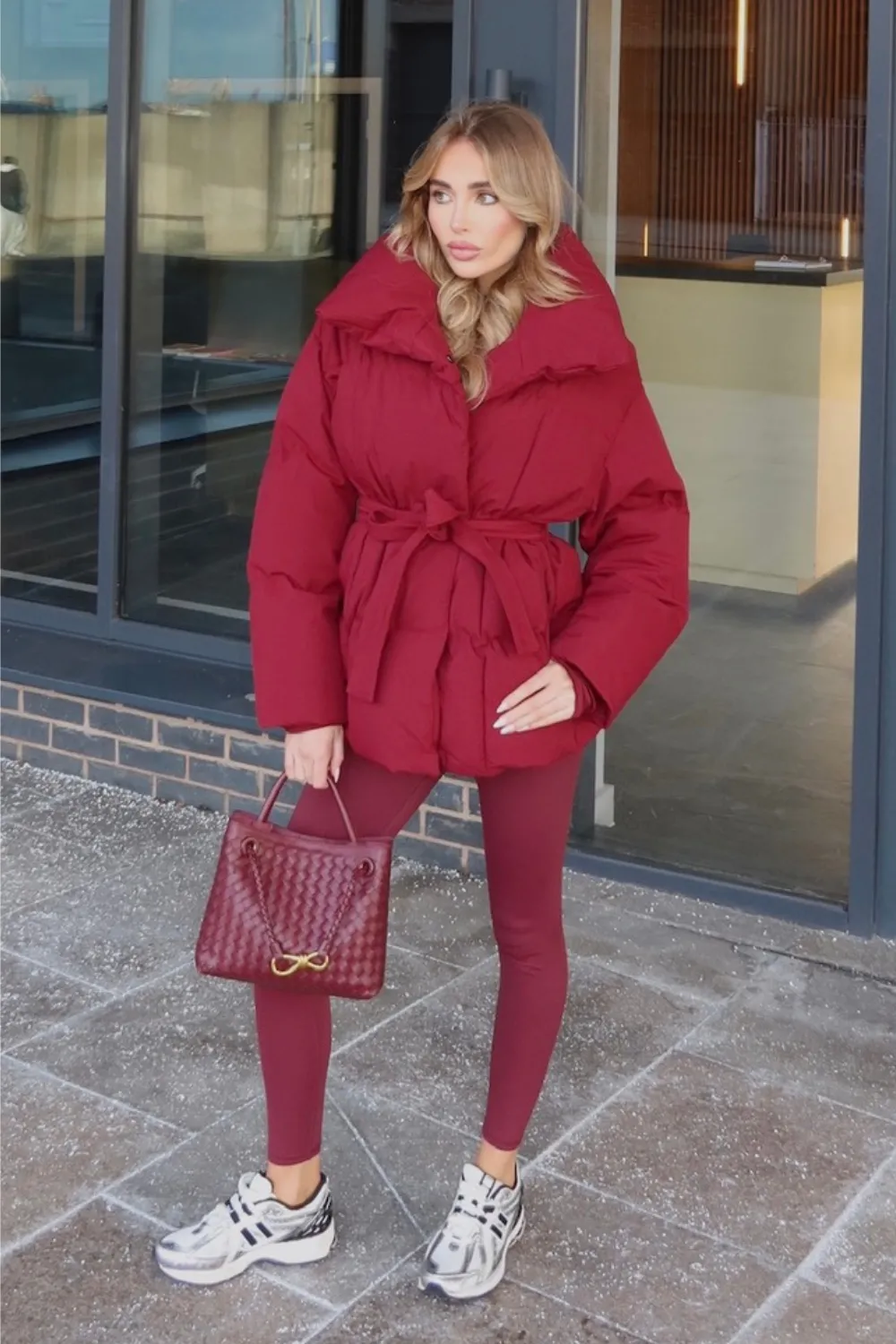 Alaska burgundy short padded duvet button up coat