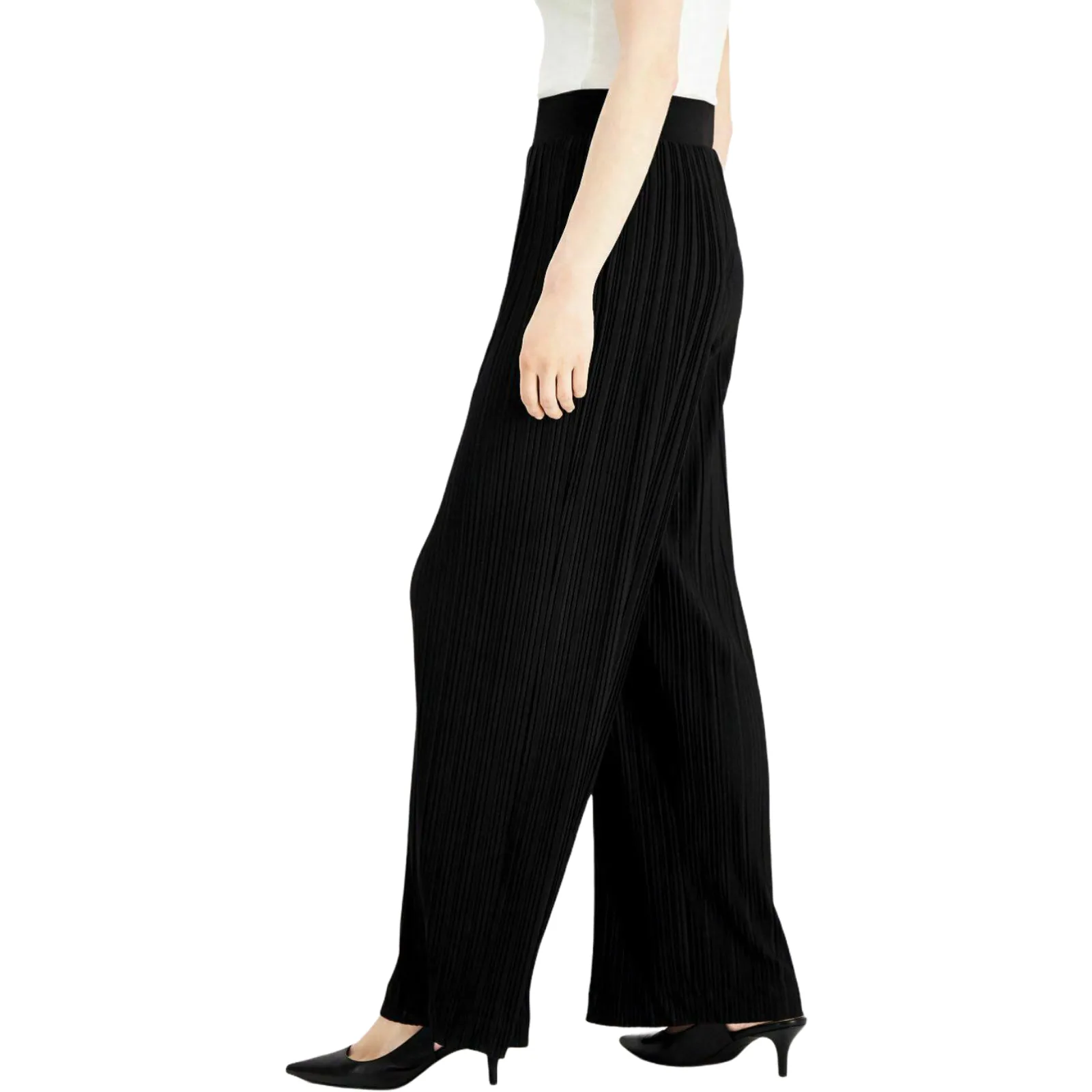 Alfani Women's Black Plisse Pleated Stretch Wide Leg Dress Pants