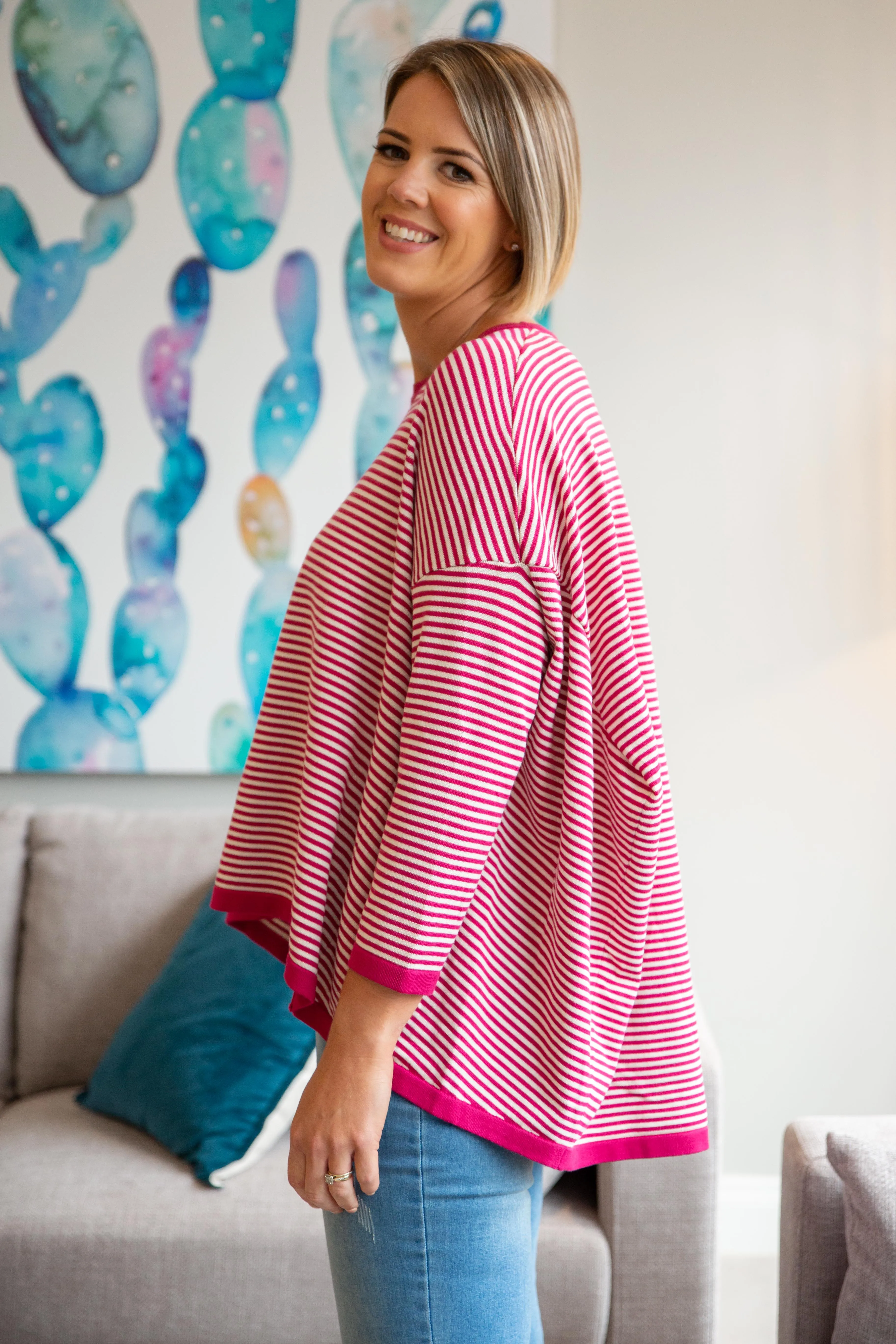 Ari Knit Top in Pink Stripe by Worthier