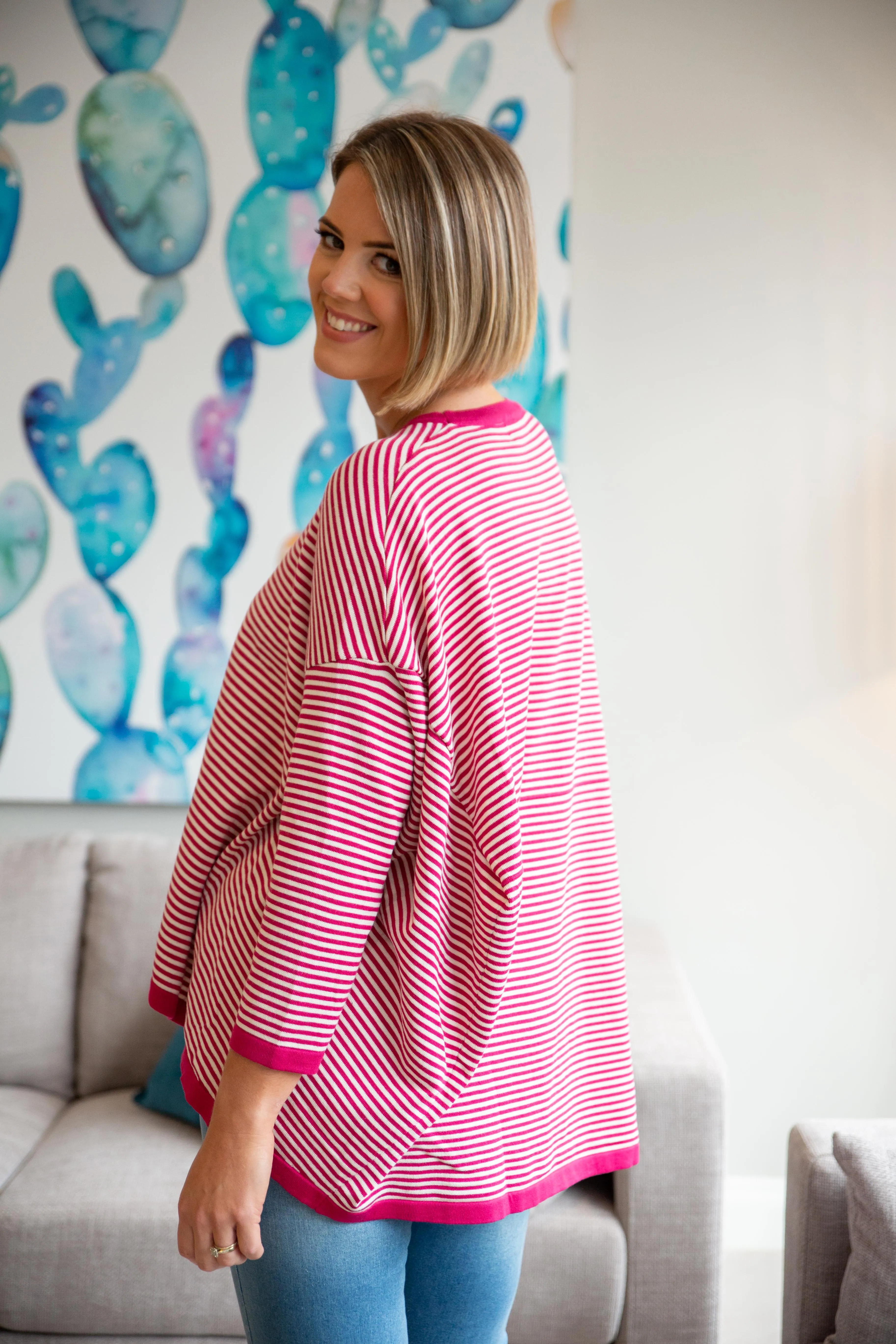 Ari Knit Top in Pink Stripe by Worthier