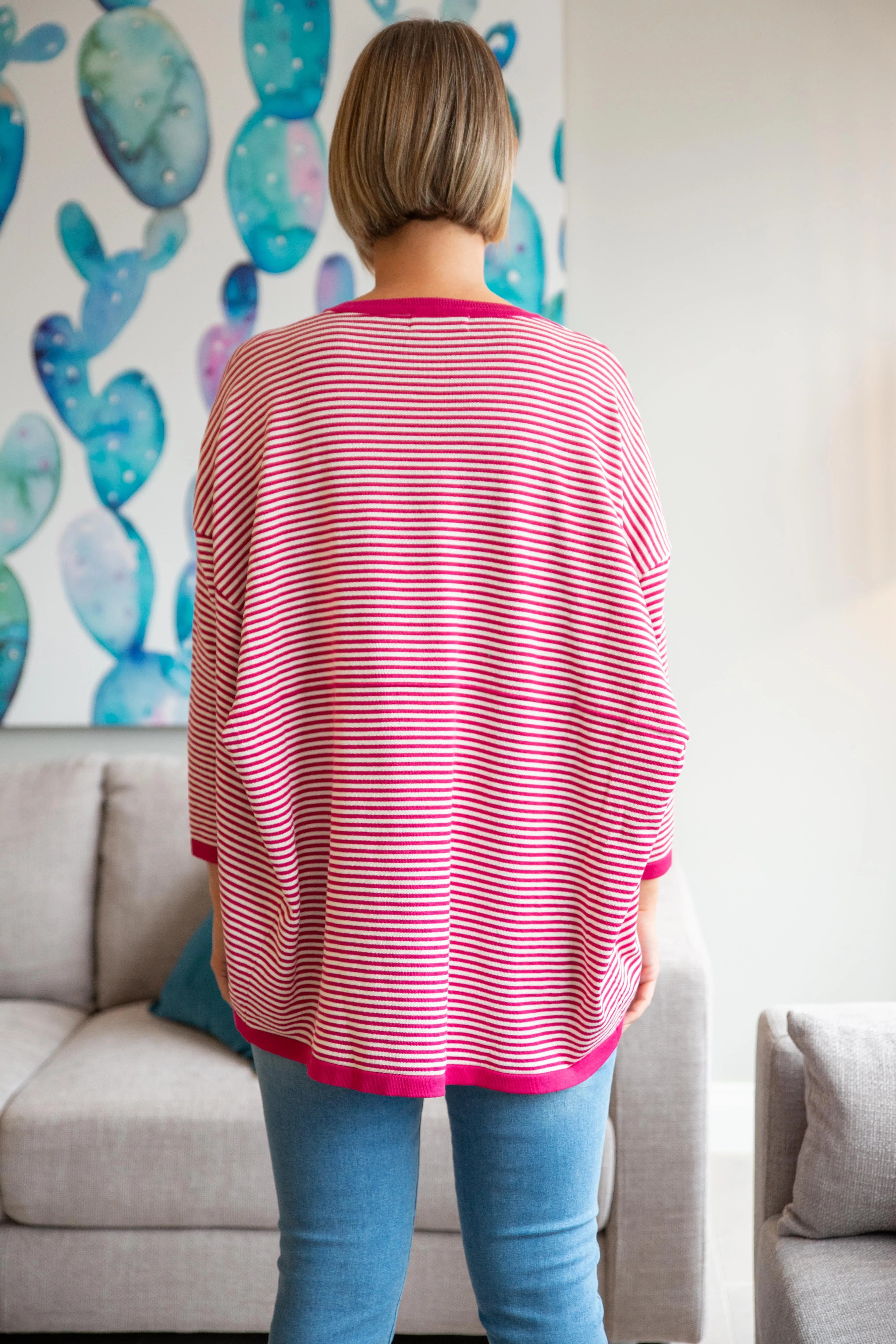 Ari Knit Top in Pink Stripe by Worthier