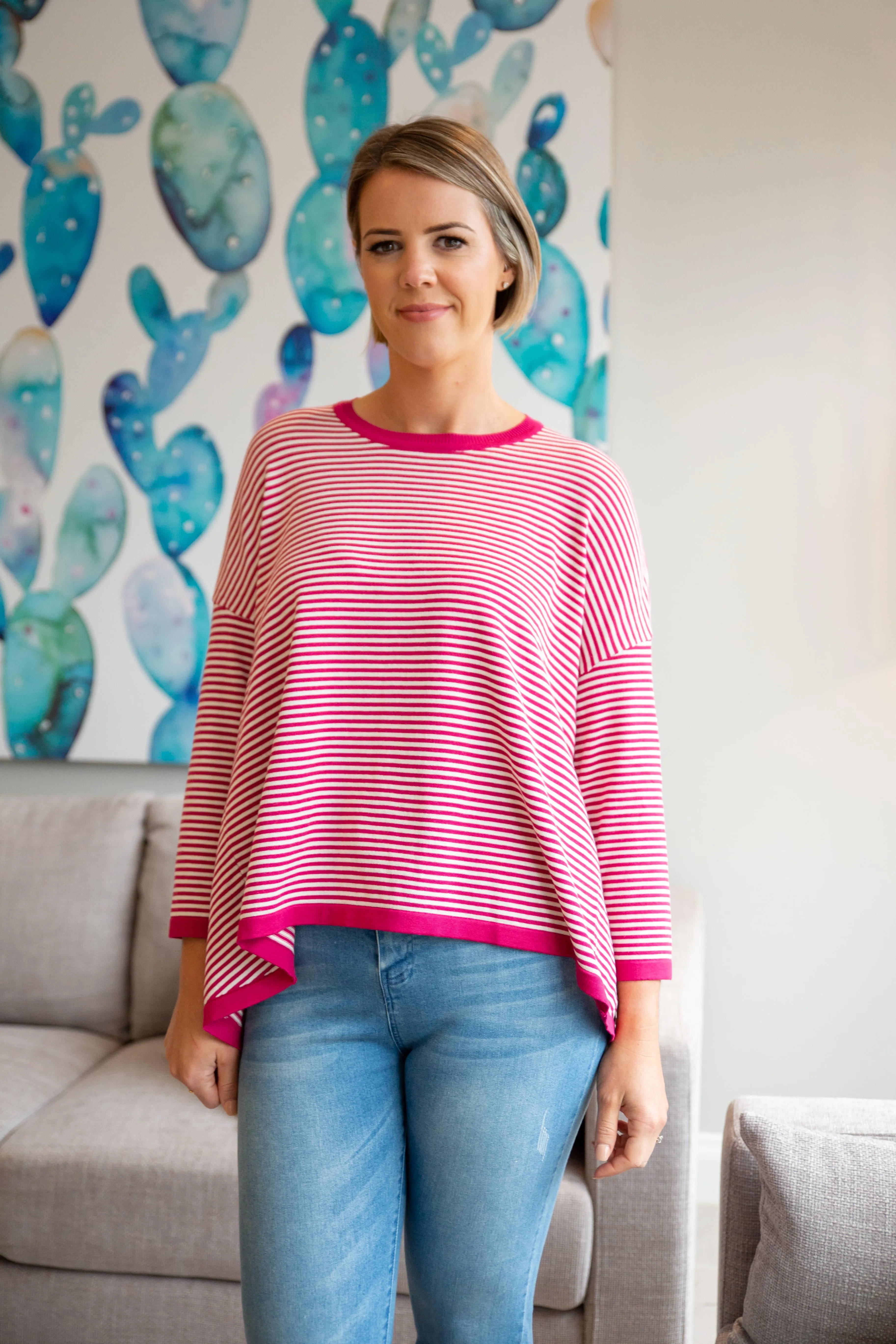 Ari Knit Top in Pink Stripe by Worthier