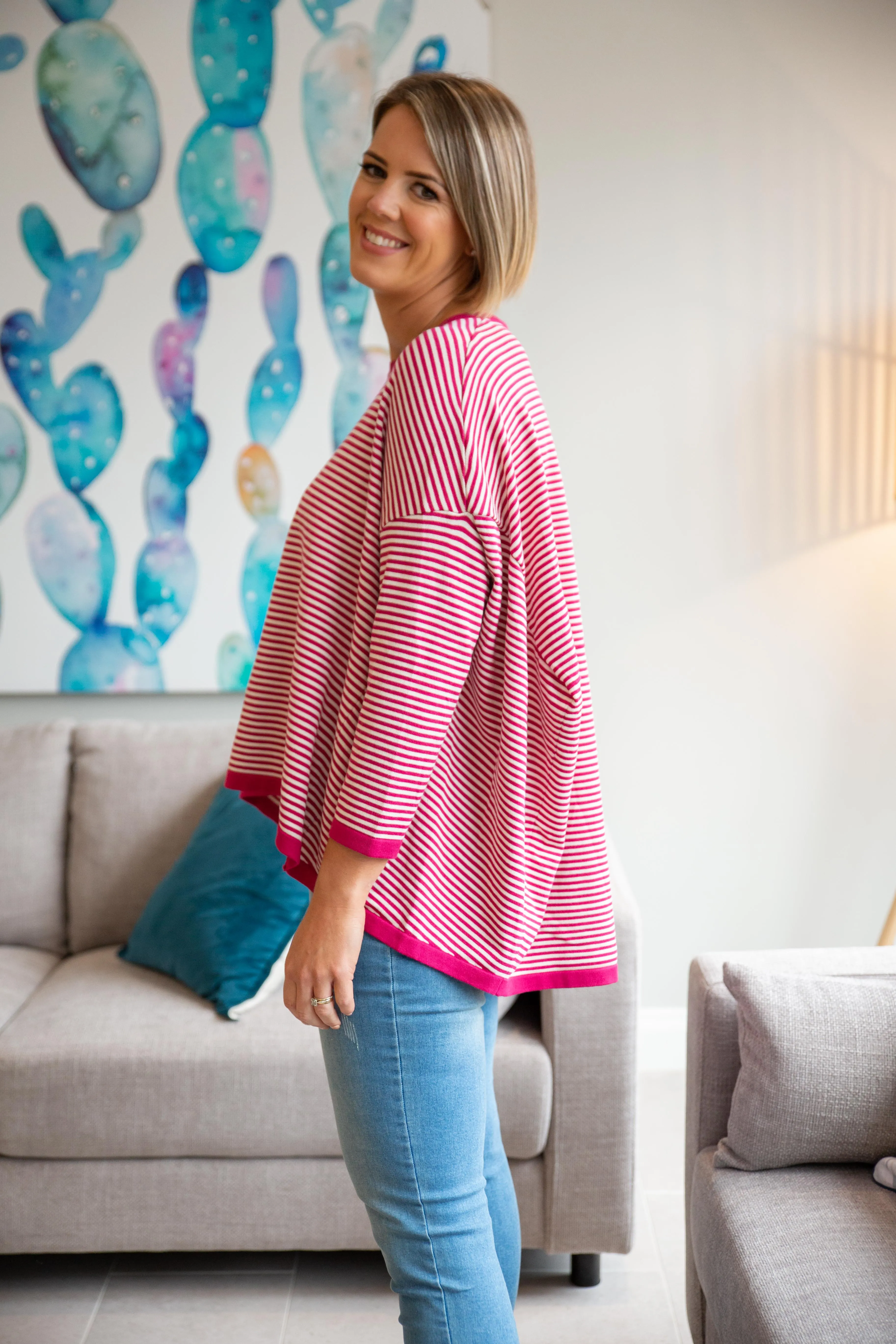 Ari Knit Top in Pink Stripe by Worthier