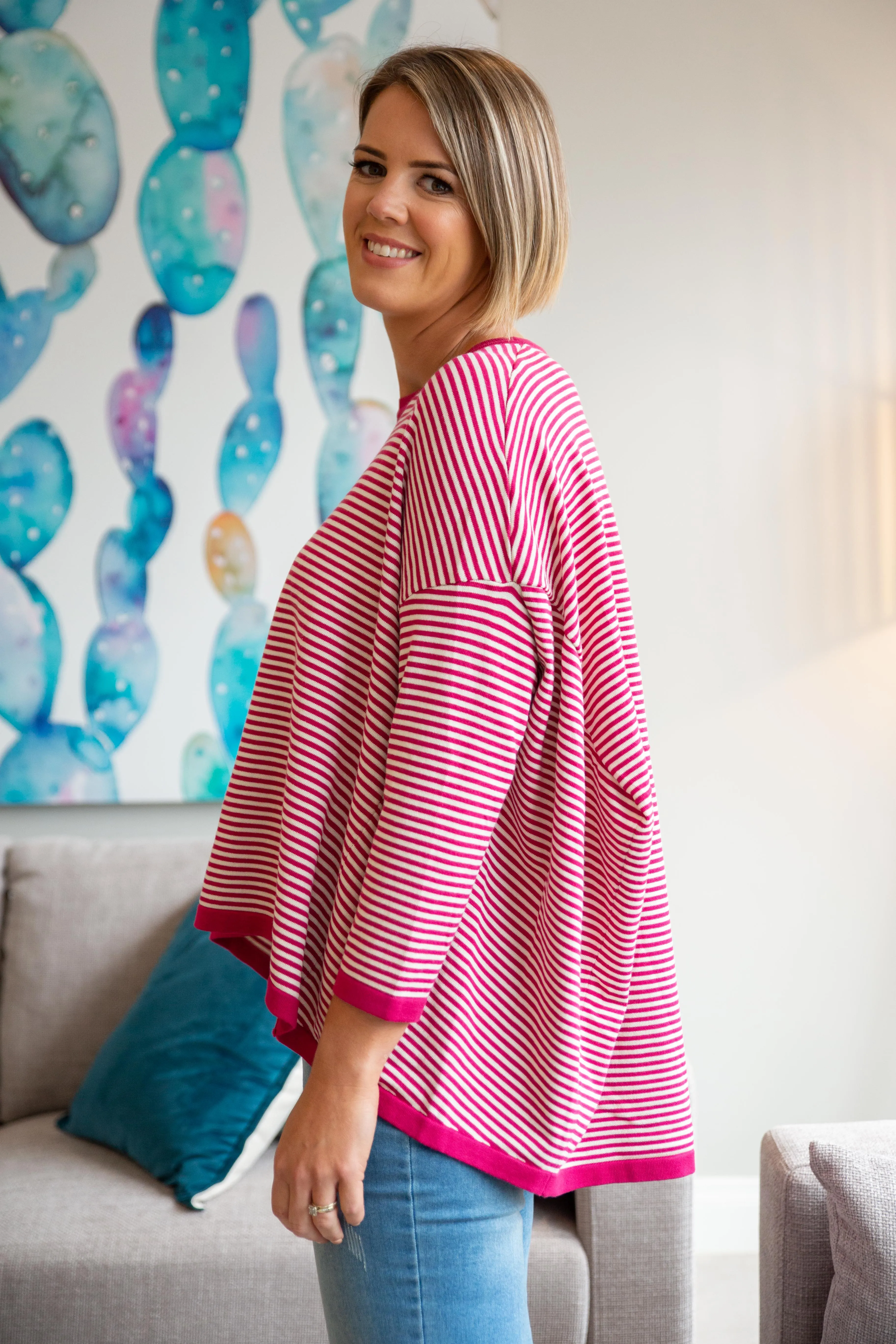 Ari Knit Top in Pink Stripe by Worthier