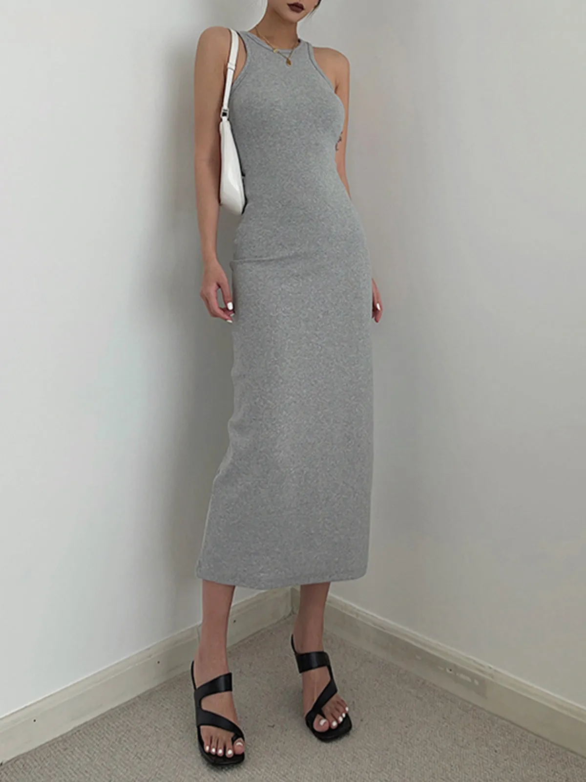 Aura Open Back Trendy Knit Midi Dress