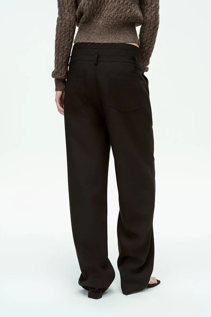 Black Double Waistband Straight Leg Dress Pants