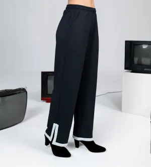 Black Grid waffle wide leg trackpant