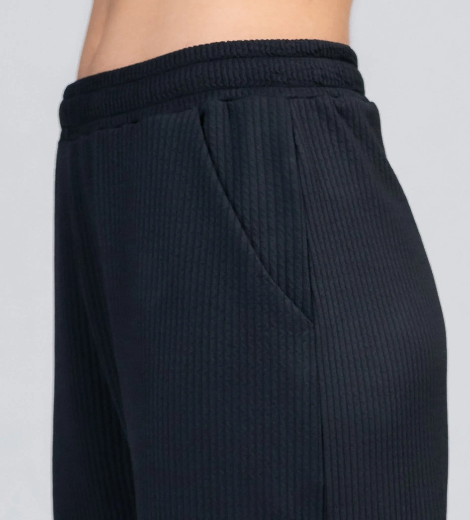 Black Grid waffle wide leg trackpant