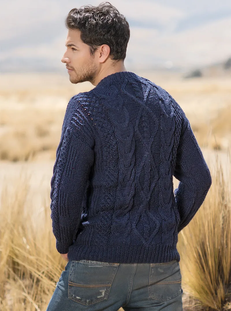 Blue Hand Knitted Alpaca Sweater for Men