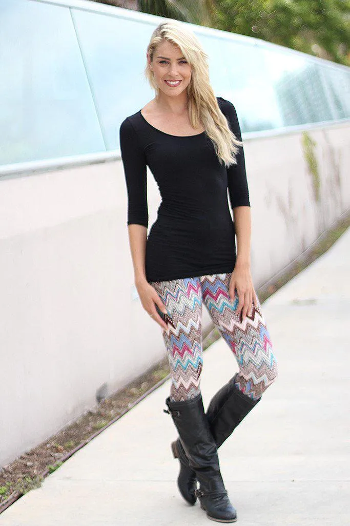 Brown Chevron Leggings