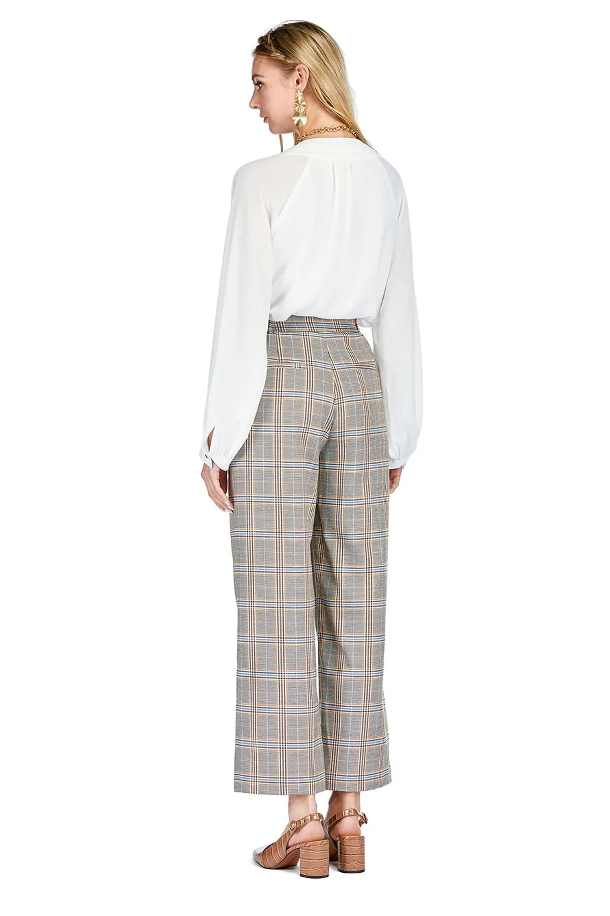 Brown Plaid Wide Leg Pant