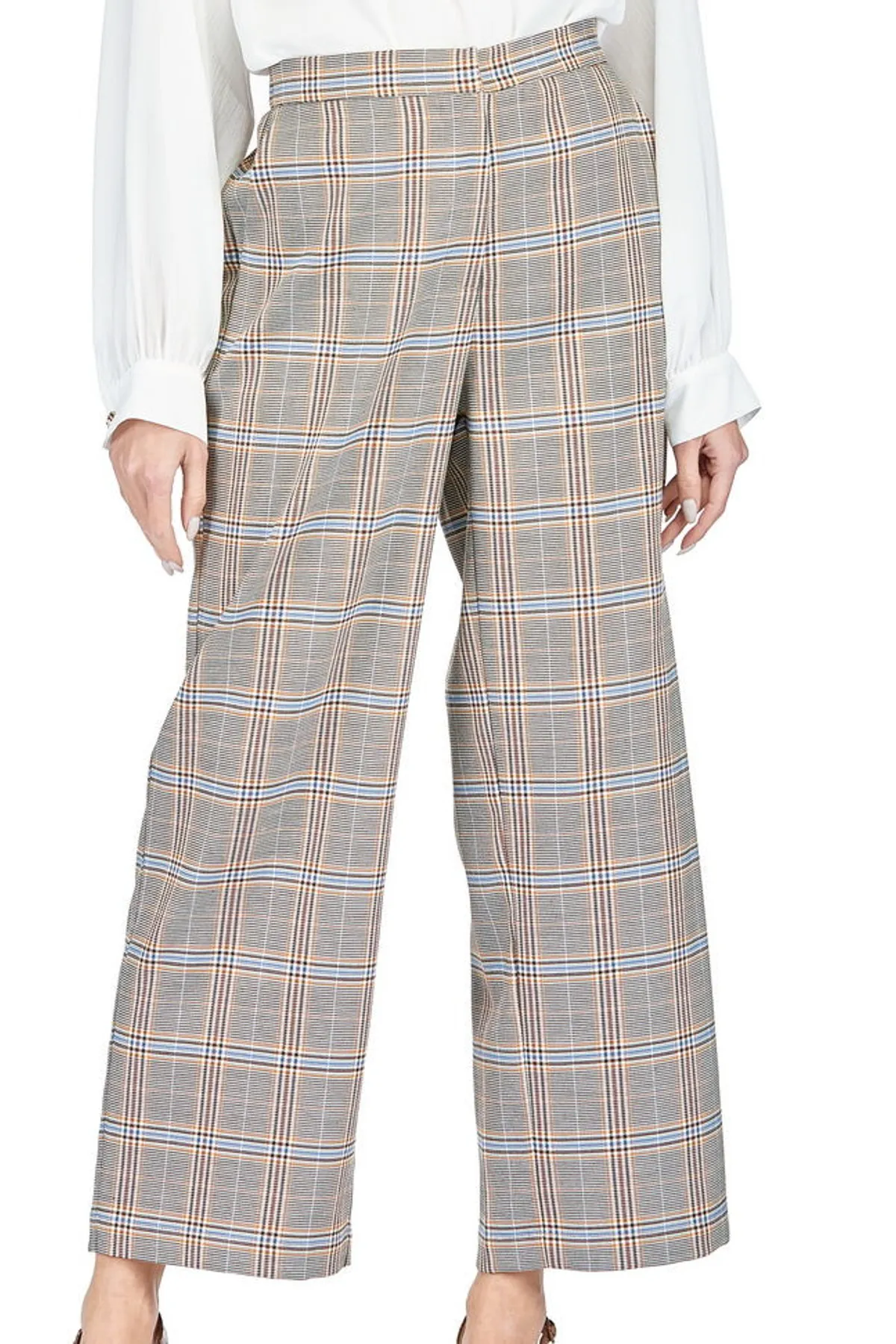 Brown Plaid Wide Leg Pant