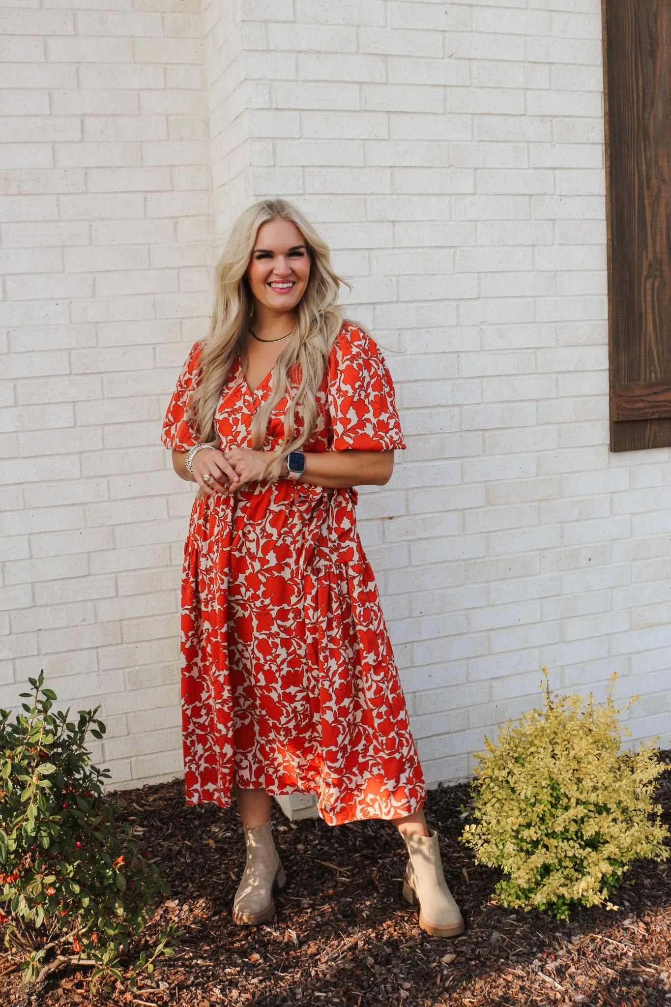 Calling For Fall Cinnamon Floral Dress