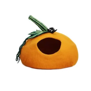 CatsCity Hand Crafted Halloween Theme Pumpkin Shaped Cat bed with Wool Lining