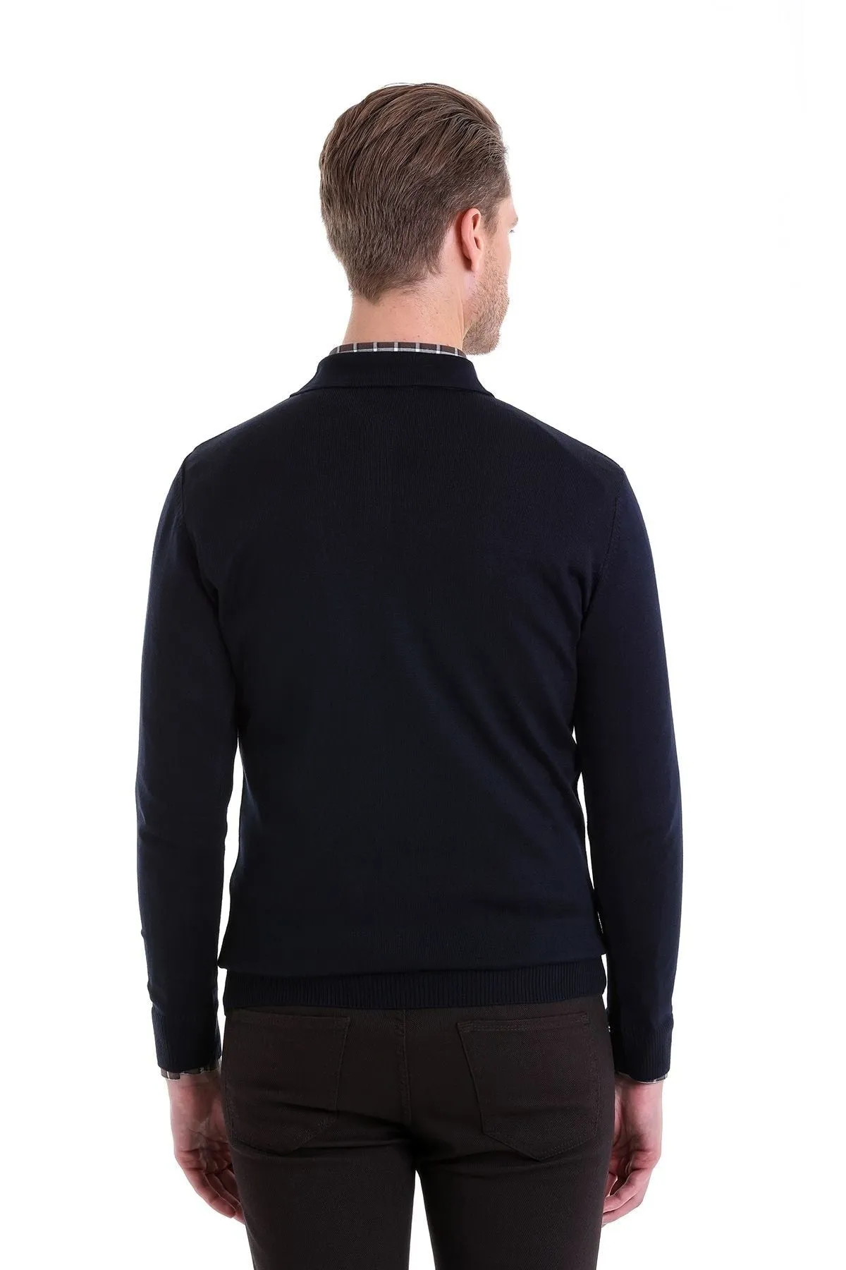 Comfort Fit Wool Blend Navy Polo Sweater