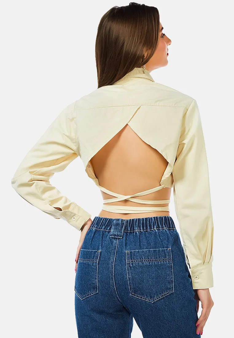 Cut Out Back Long Sleeve Jacket With Strings