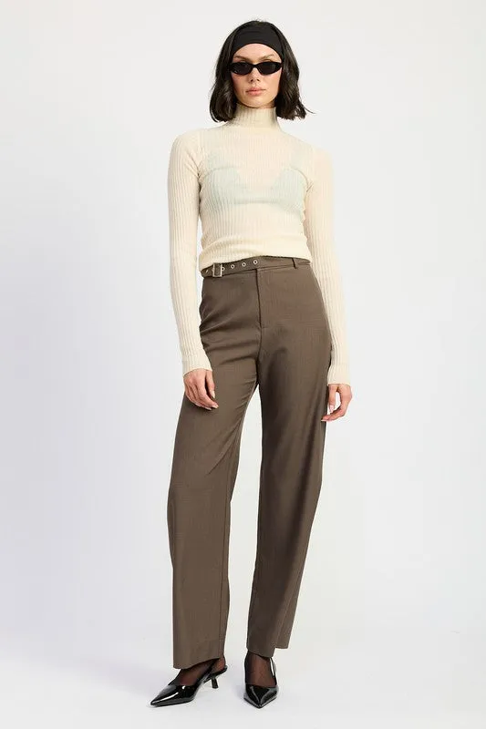 EMORY PARK Brown Trousers Pants with Adjustable Waist Band Buckle