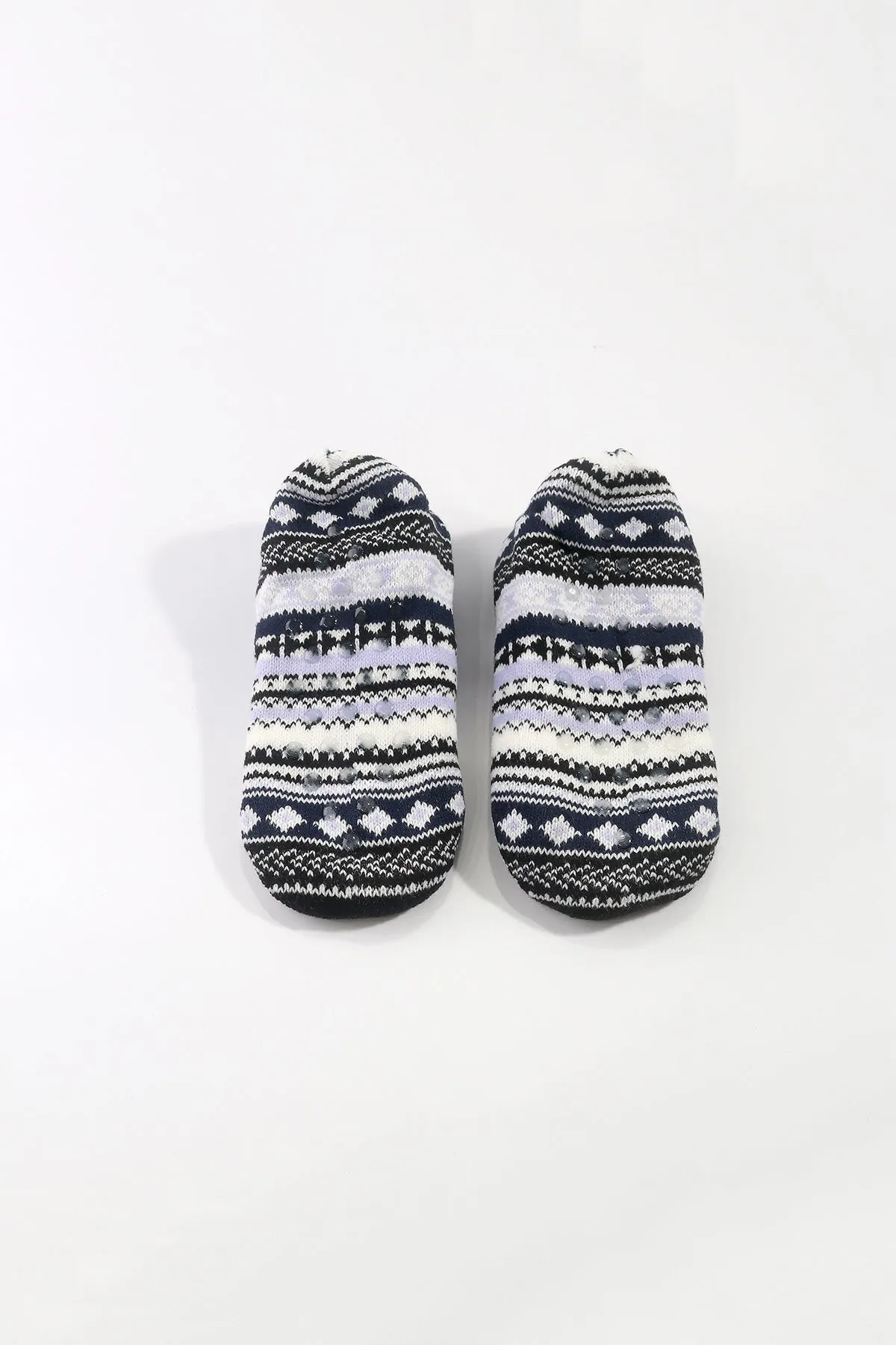 Fairisle Slipper Socks in Purple