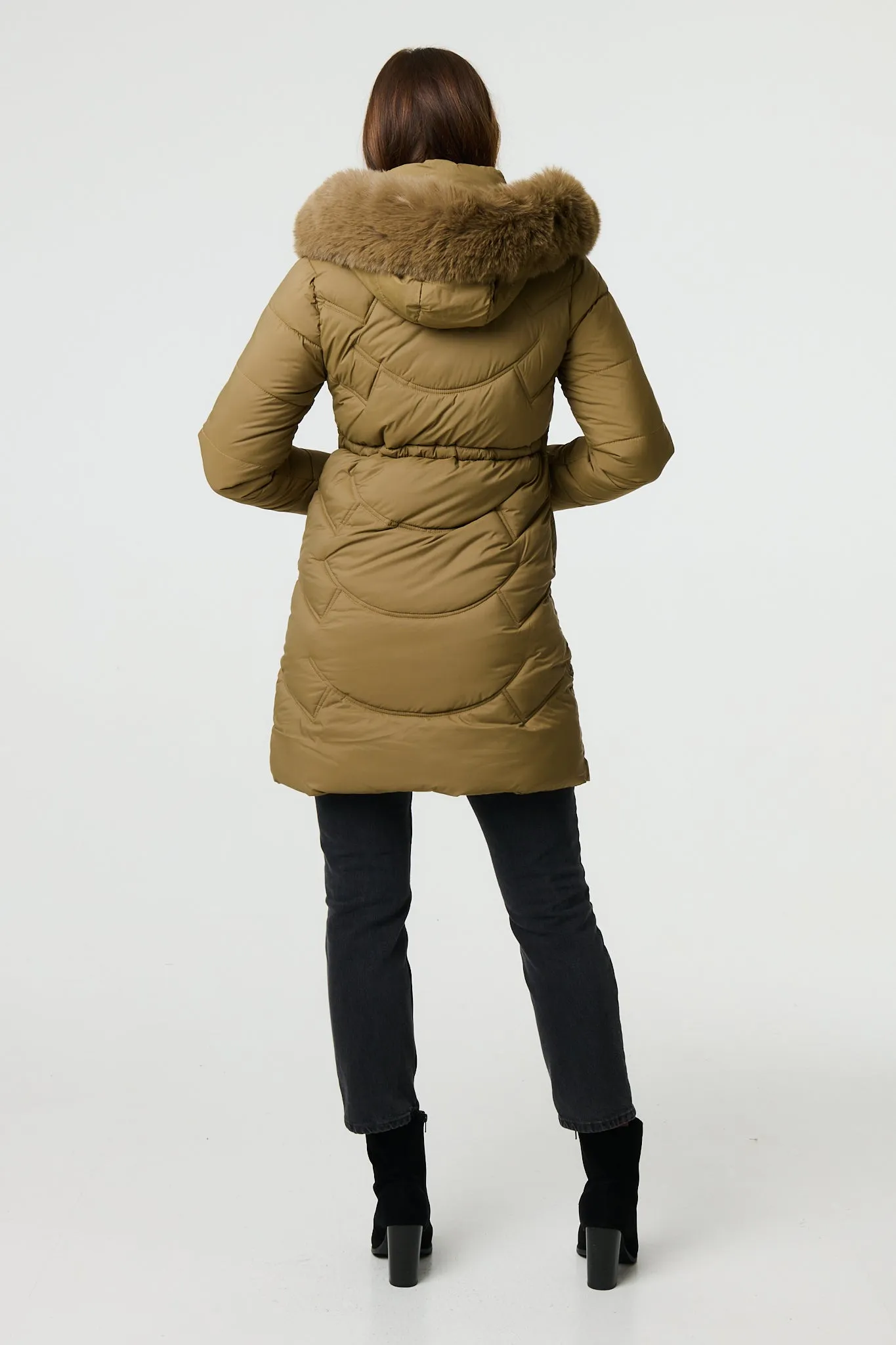 Faux Fur Hood Longline Puffer Jacket