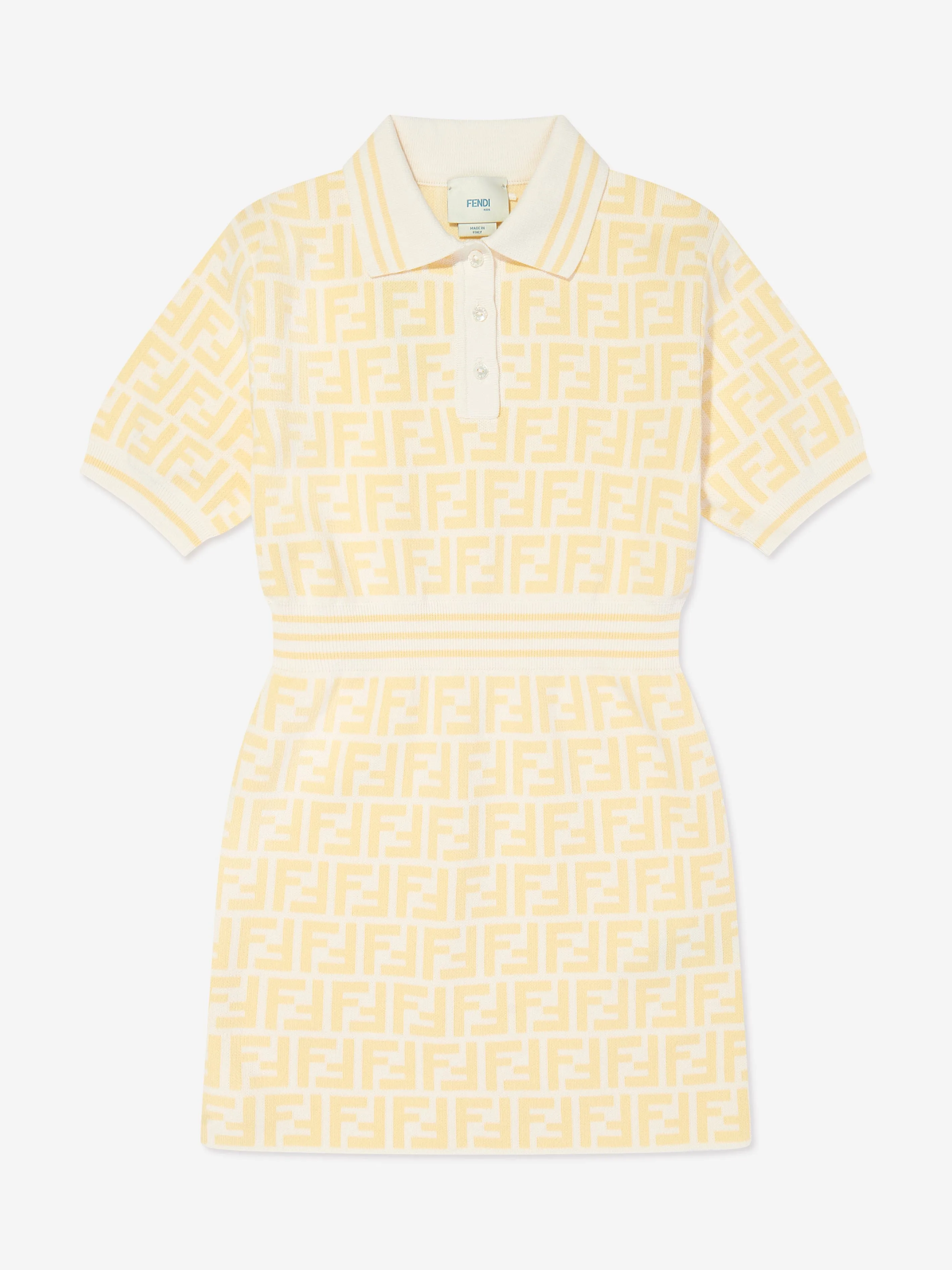 Fendi Girls FF Logo Polo Dress in Yellow