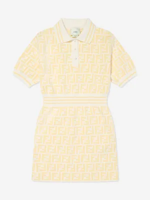 Fendi Girls FF Logo Polo Dress in Yellow