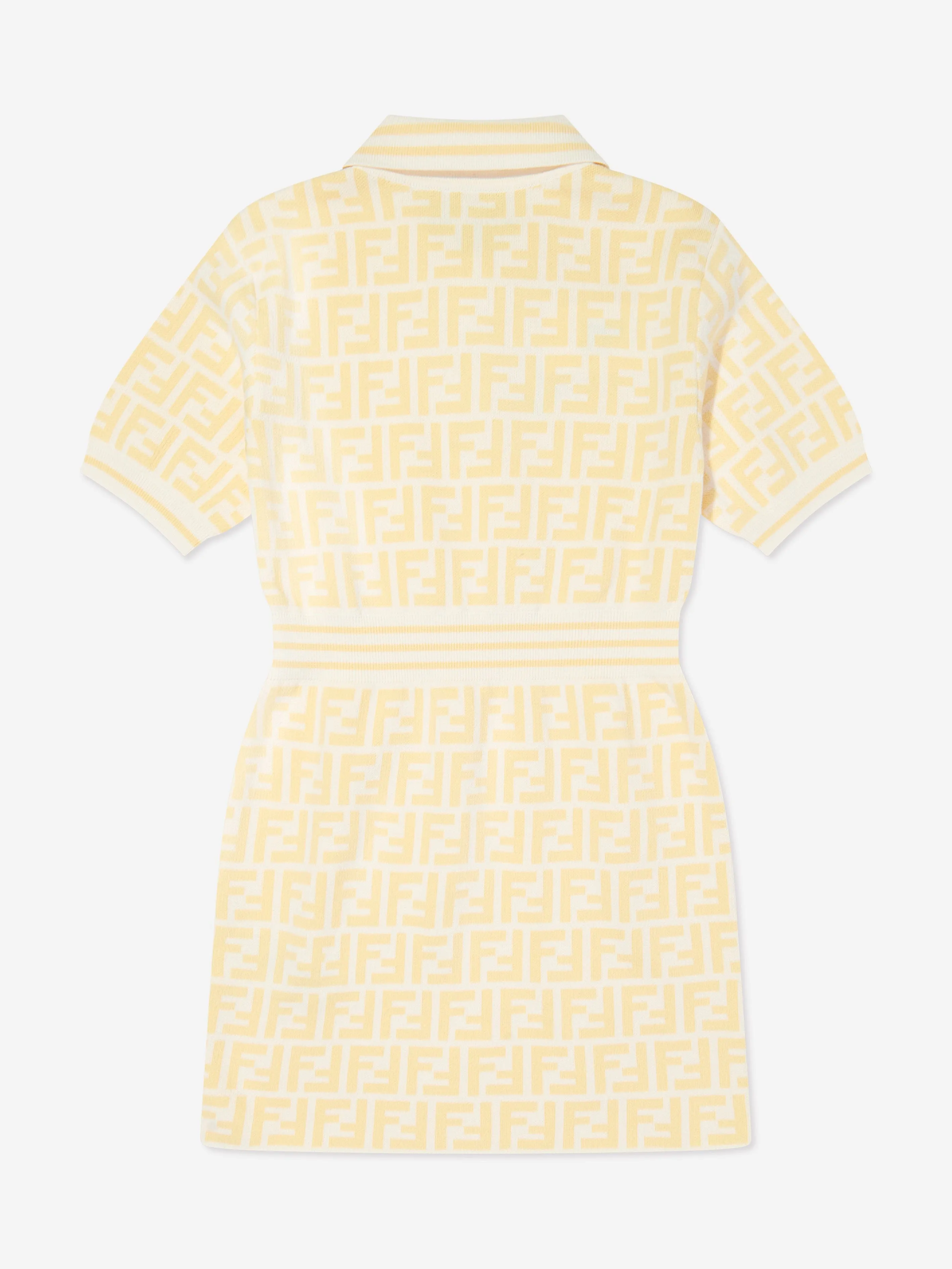 Fendi Girls FF Logo Polo Dress in Yellow