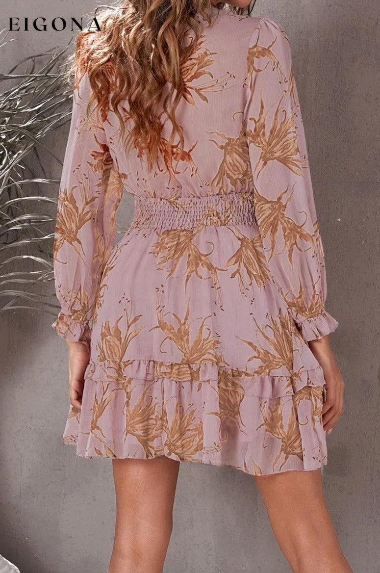 Floral Deep V Flounce Sleeve Mini Dress