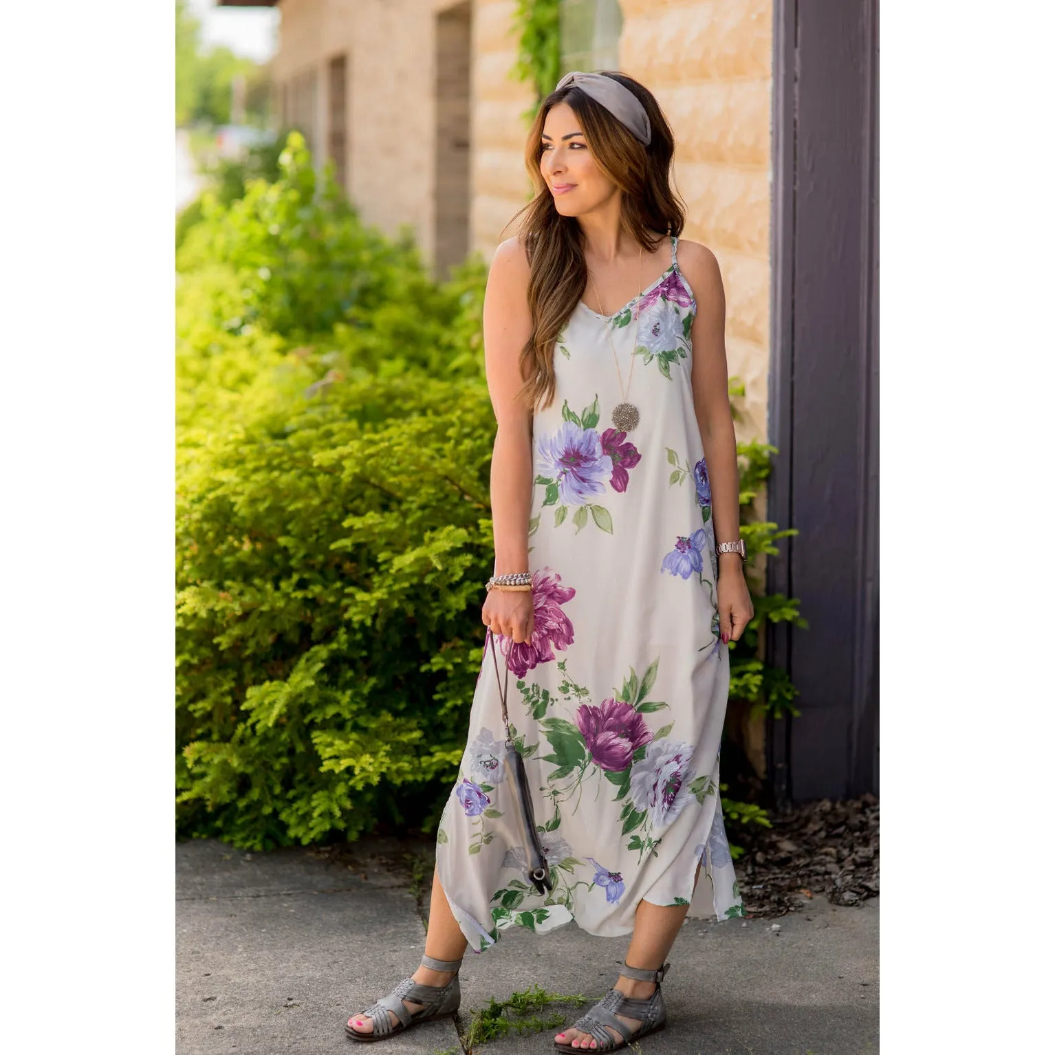 Floral Side Slit Tank Maxi