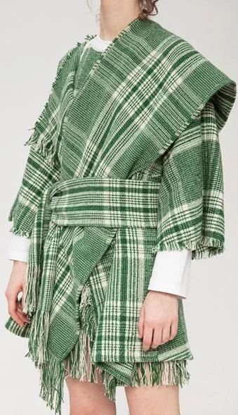 Fringed Plaid Short Coat