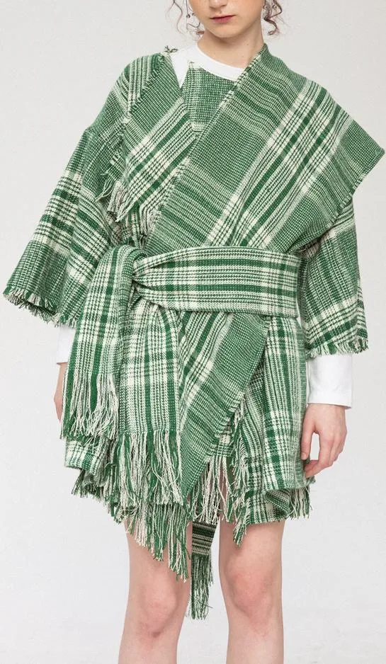 Fringed Plaid Short Coat