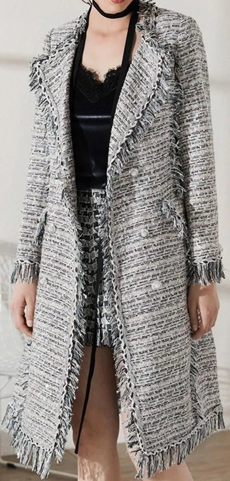 Fringed Tweed Coat