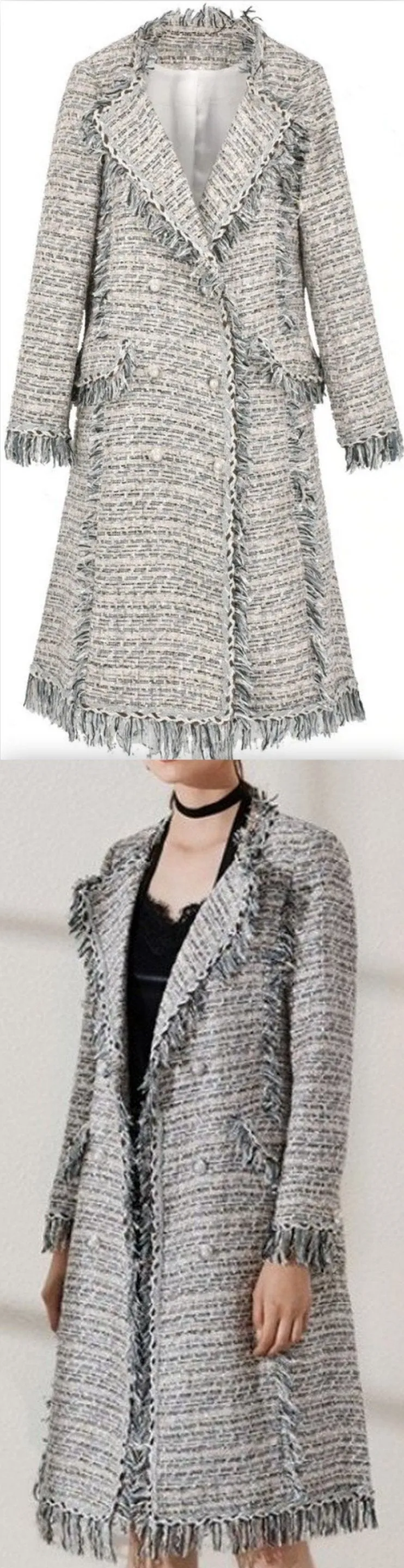 Fringed Tweed Coat