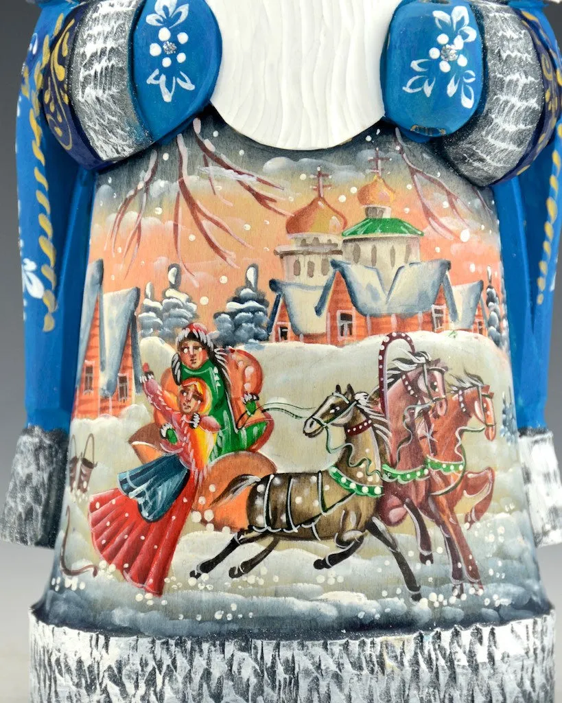 Frosted Blue Russian Santa with Troika and Staff