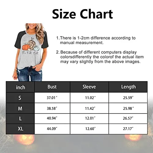 GEMLON Halloween Shirts It’s Fall Yall Letter Shirt Leopard Womens Fall Pumpkin Tops Funny Graphic Tees for Women