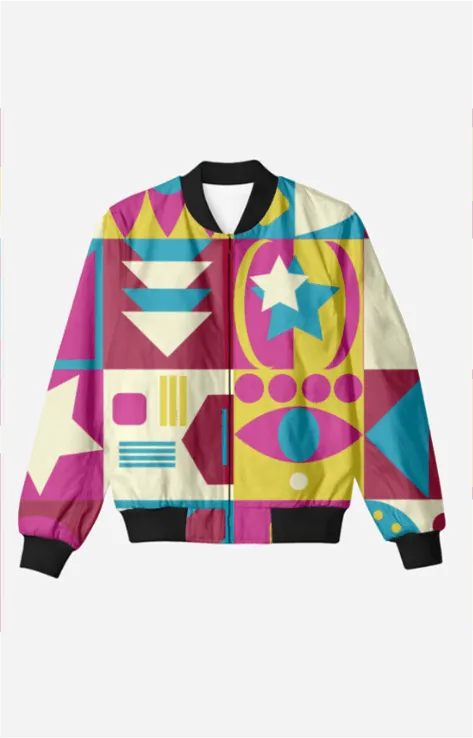 Geometric Pattern - Unisex Printed Bomber Jacket with Pockets