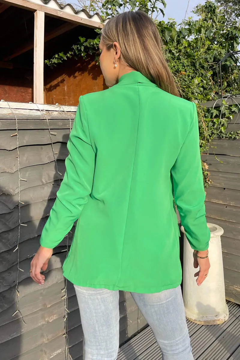 GREEN RUCHED SLEEVE BLAZER