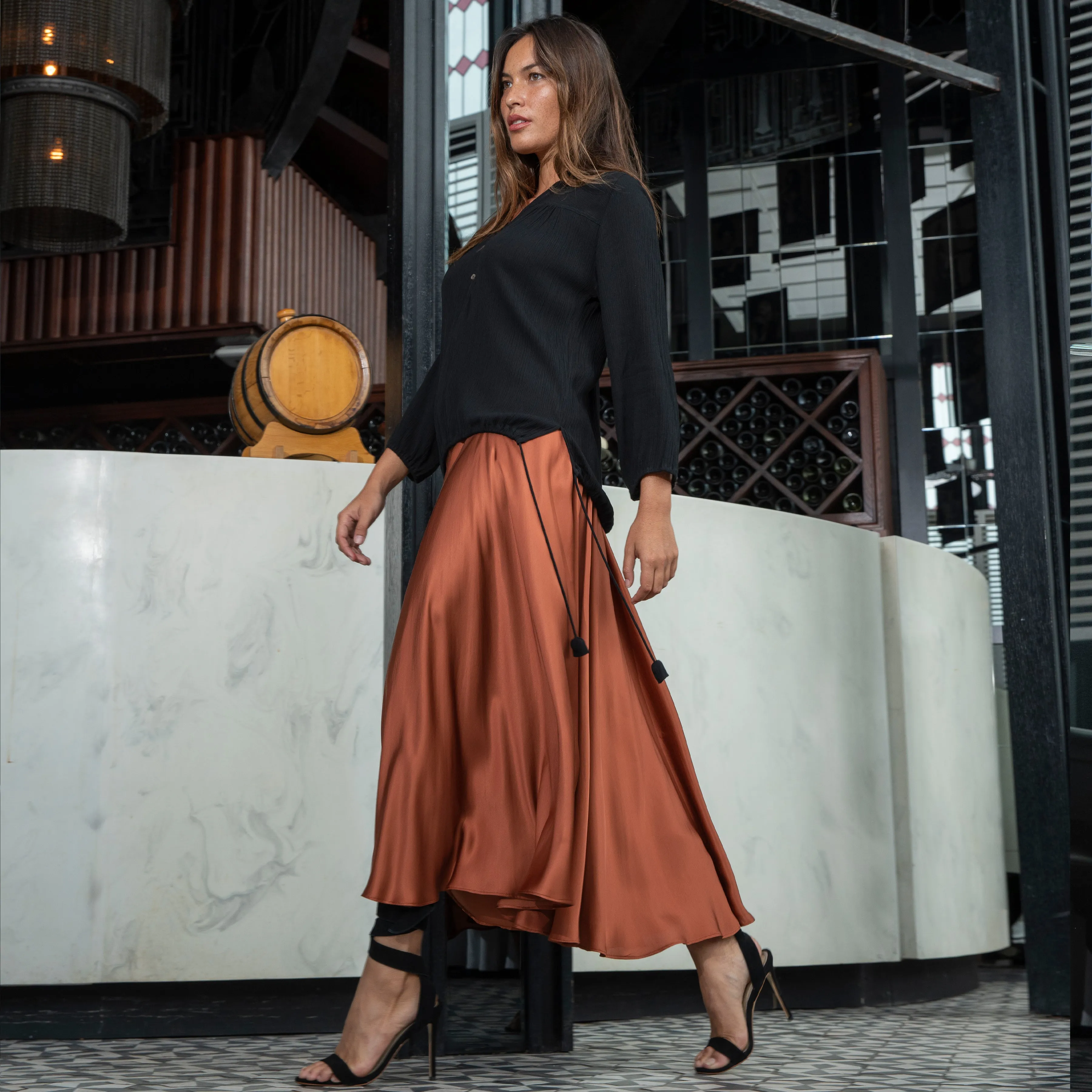 INFINITY SKIRT - Rayon Viscose Satin | Rusty