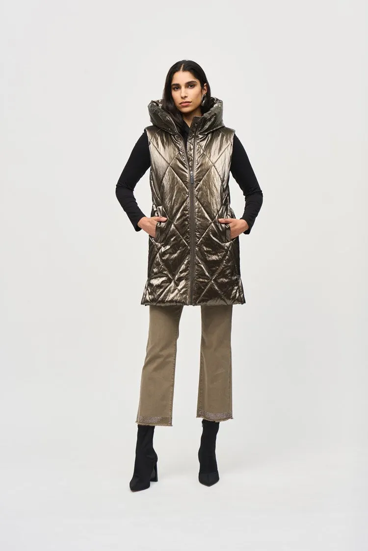 Joseph Ribkoff Taupe Quilted Hooded Puffer Vest